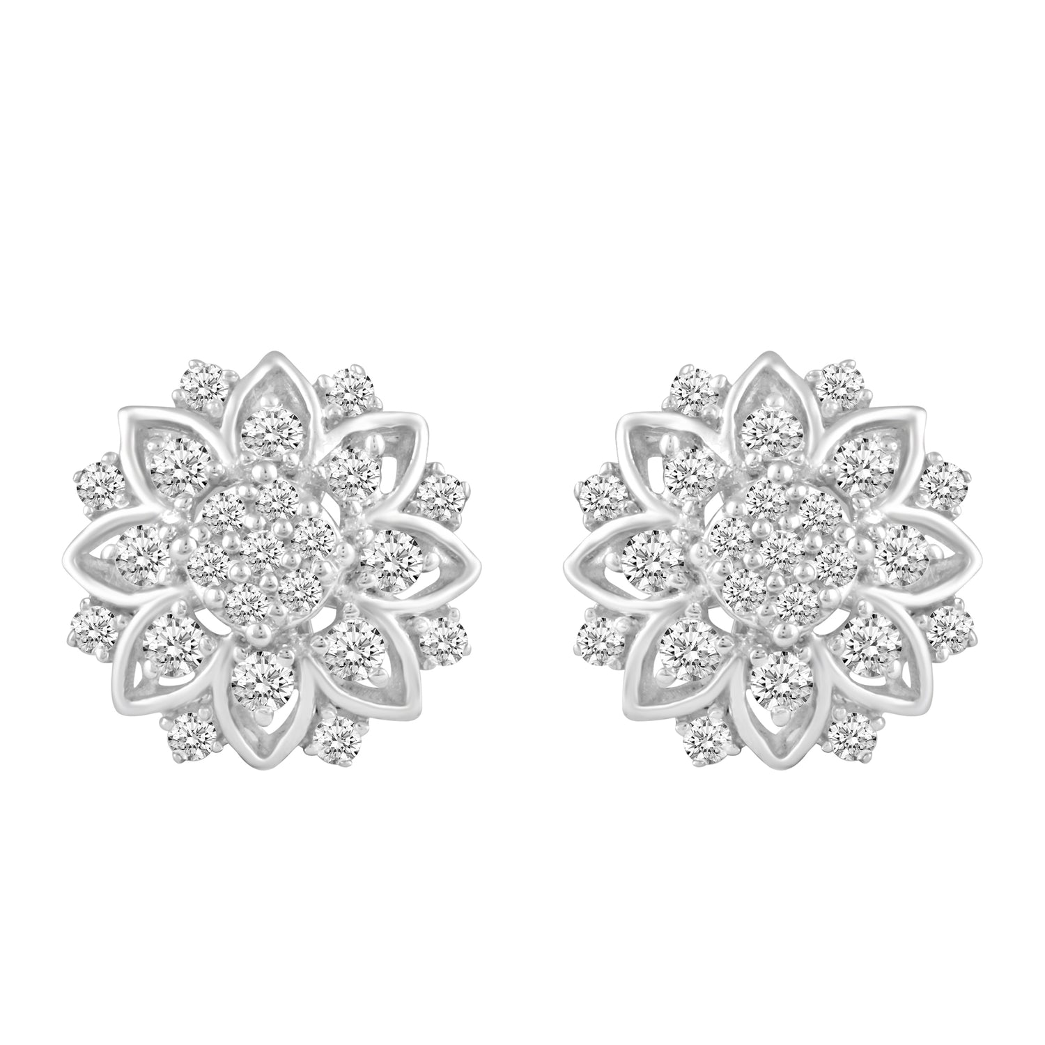 3/4 Ctw Diamond Flower Earrings in 925 Sterling Silver gift birthday floral daisy