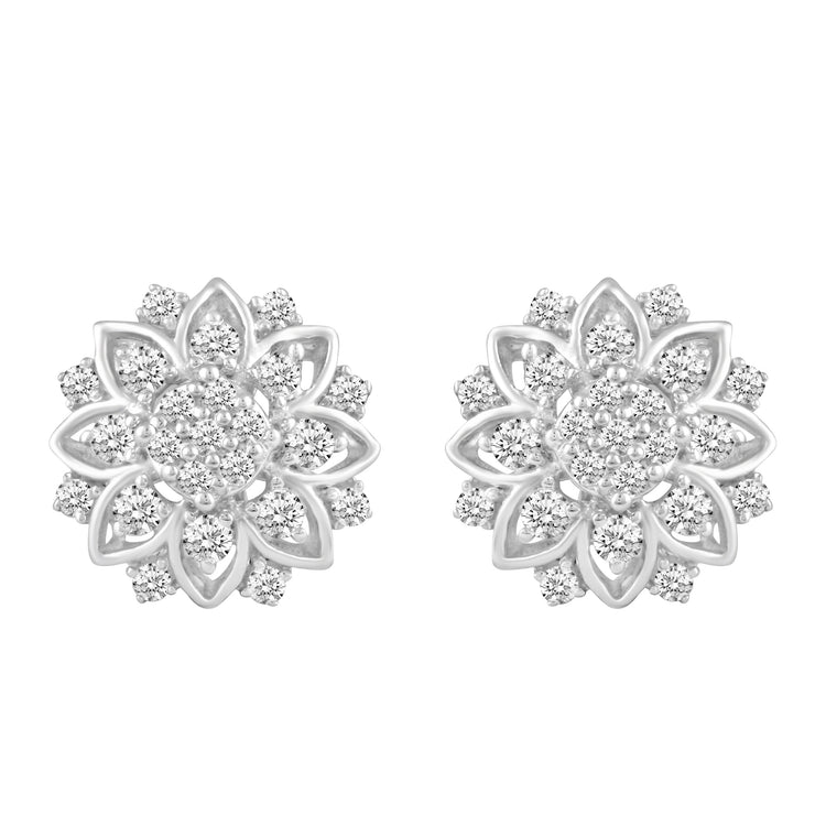 3/4 Ctw Diamond Flower Earrings in 925 Sterling Silver gift birthday floral daisy