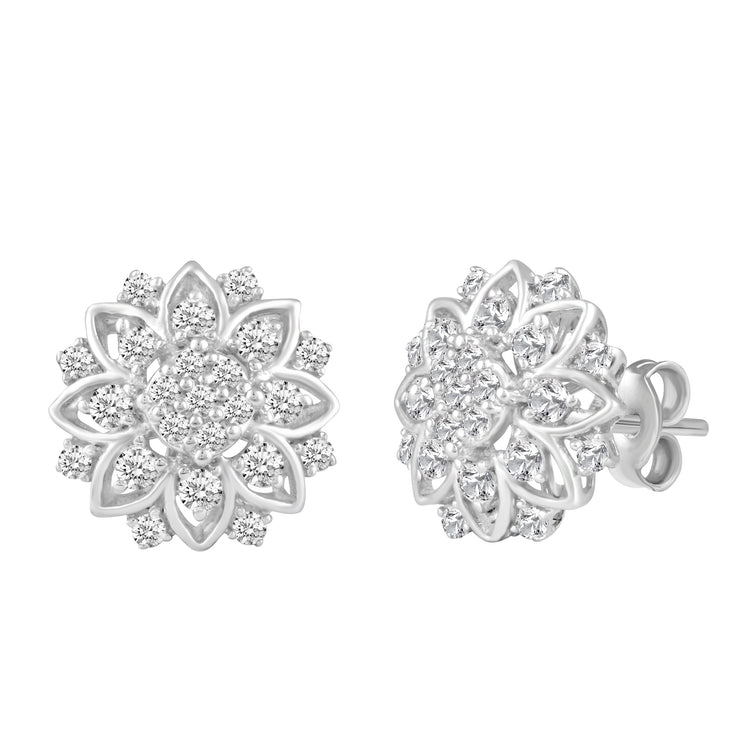 3/4 Ctw Diamond Flower Earrings in 925 Sterling Silver gift birthday floral daisy