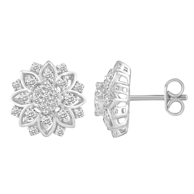 3/4 Ctw Diamond Flower Earrings in 925 Sterling Silver gift birthday floral daisy