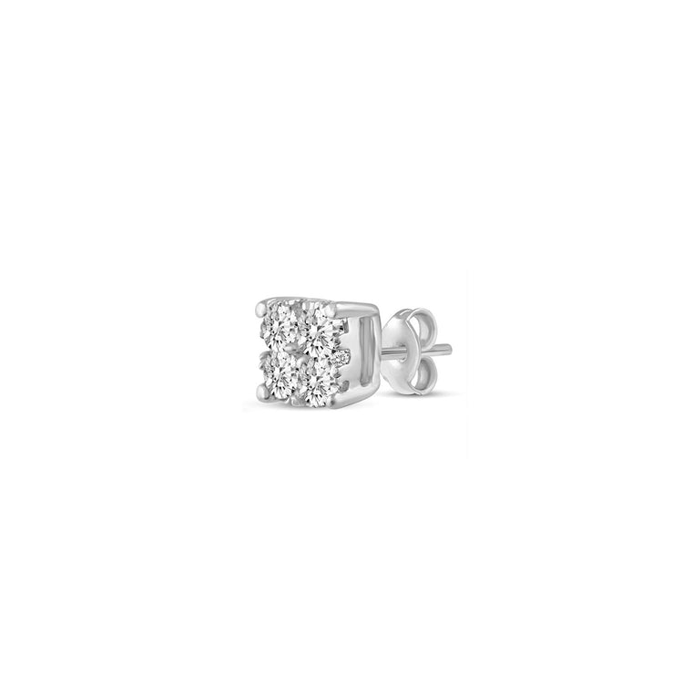 single Cushion Diamond Stud Earrings set in 925 Sterling Silver