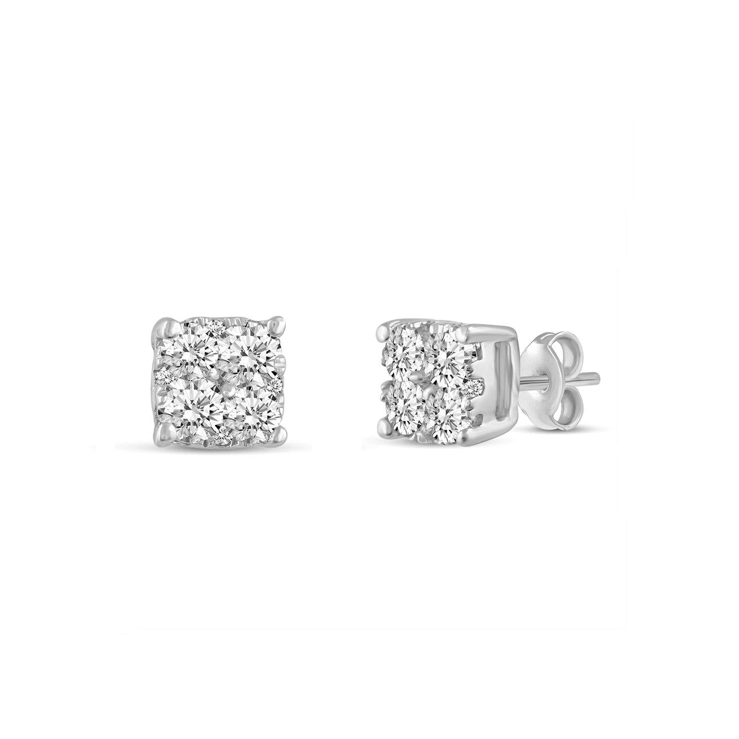1/4 - 1 1/2 Cttw Cushion Diamond Stud Earrings set in 925 Sterling Silver - Fifth and Fine