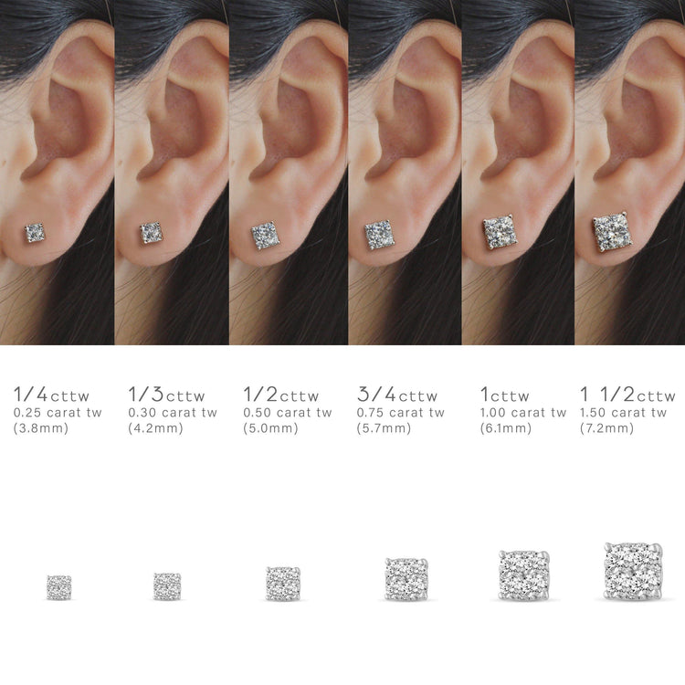 1/4 - 1 1/2 Cttw Cushion Diamond Stud Earrings set in 925 Sterling Silver - Fifth and Fine