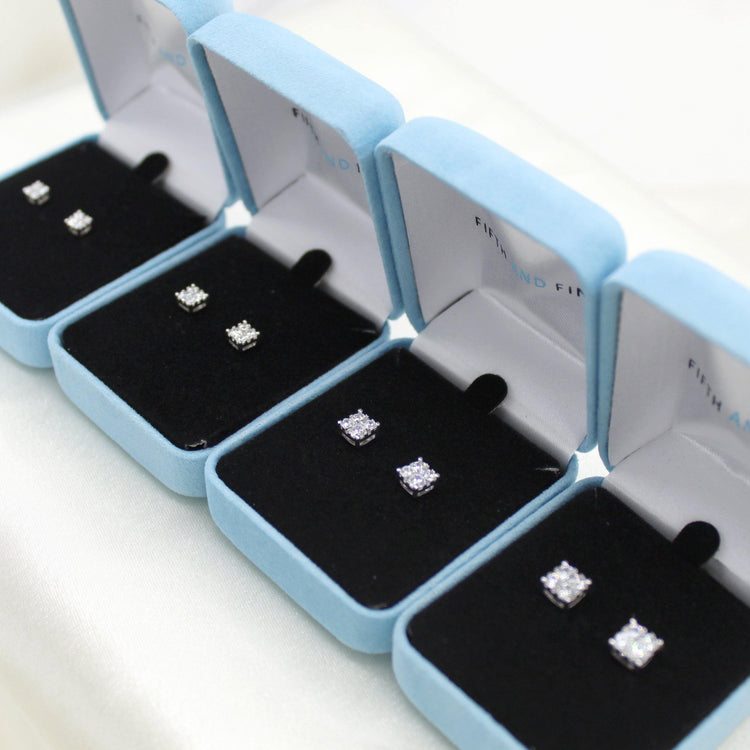1/4 - 1 1/2 Cttw Cushion Diamond Stud Earrings set in 925 Sterling Silver - Fifth and Fine