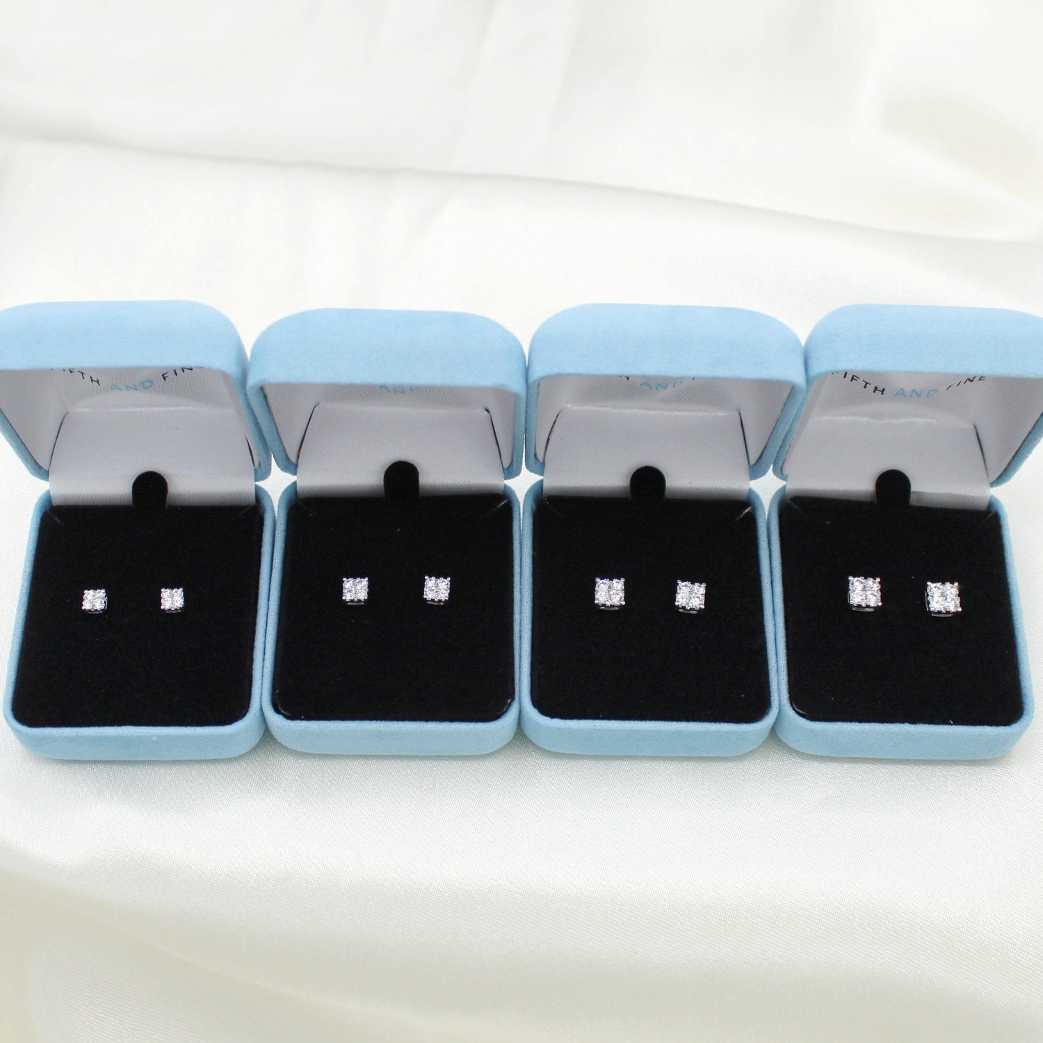 1/4 - 1 1/2 Cttw Cushion Diamond Stud Earrings set in 925 Sterling Silver - Fifth and Fine