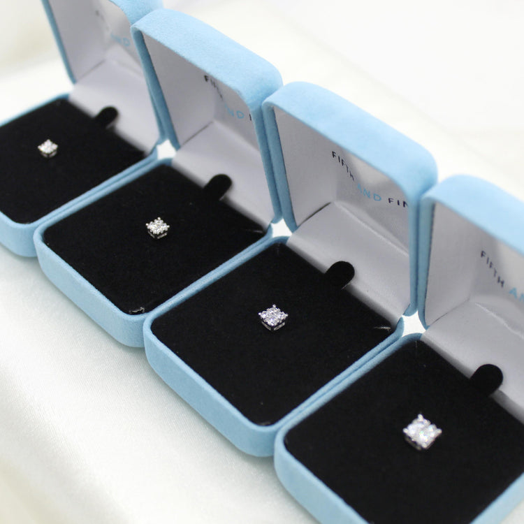 single Cushion Diamond Stud Earrings set in 925 Sterling Silver