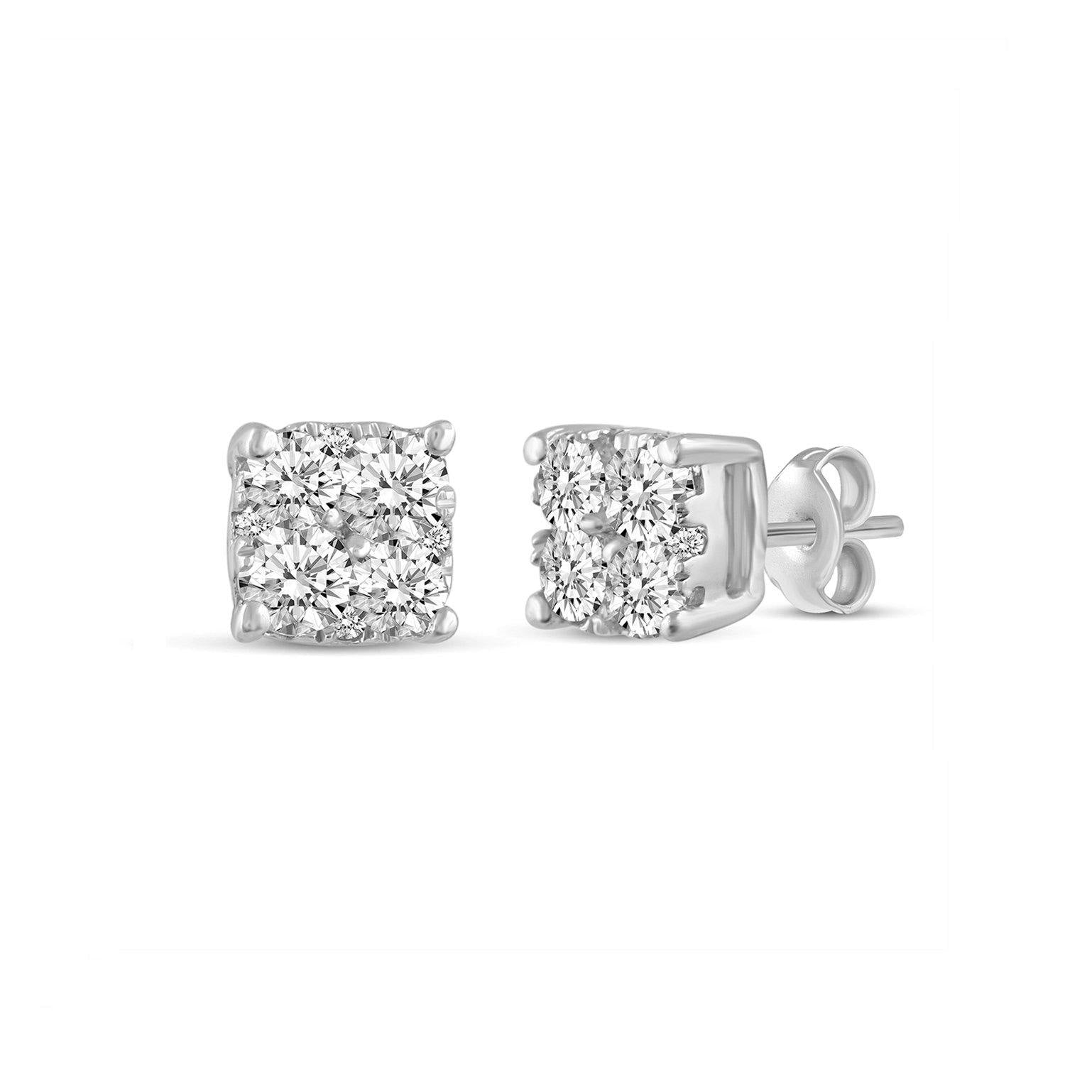 1/4 - 1 1/2 Cttw Cushion Diamond Stud Earrings set in 925 Sterling Silver - Fifth and Fine