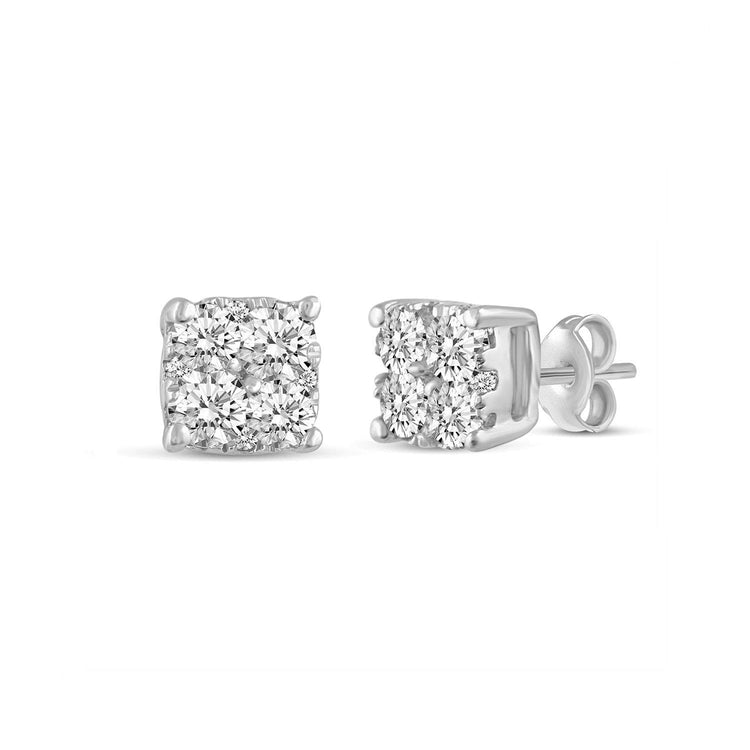 1/4 - 1 1/2 Cttw Cushion Diamond Stud Earrings set in 925 Sterling Silver - Fifth and Fine