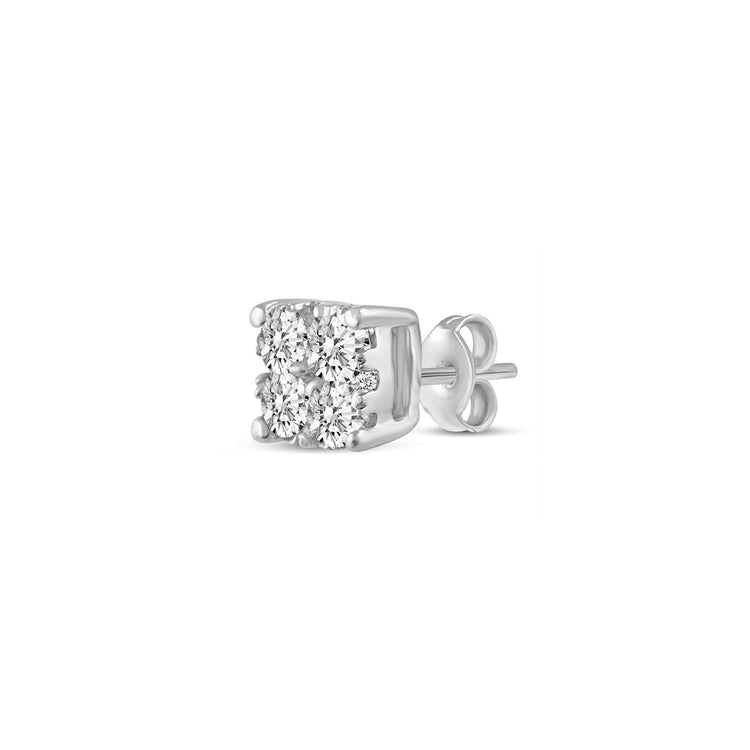 single Cushion Diamond Stud Earrings set in 925 Sterling Silver