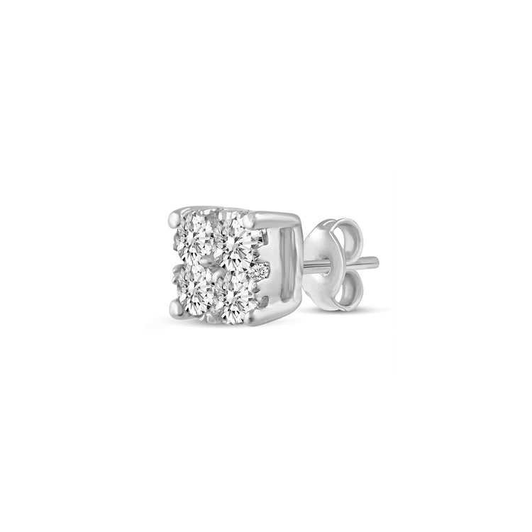 single Cushion Diamond Stud Earrings set in 925 Sterling Silver