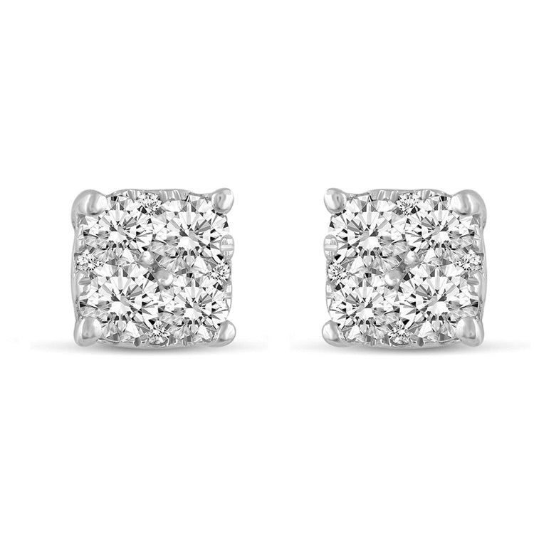 1/4 - 1 1/2 Cttw Cushion Diamond Stud Earrings set in 925 Sterling Silver - Fifth and Fine