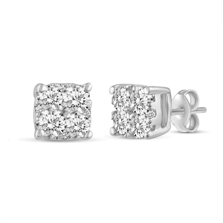 1/4 - 1 1/2 Cttw Cushion Diamond Stud Earrings set in 925 Sterling Silver - Fifth and Fine