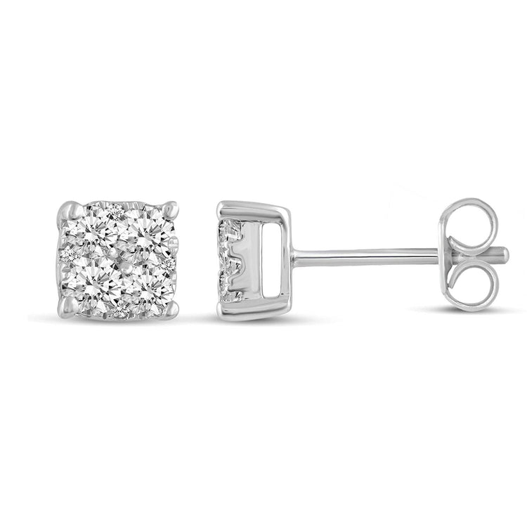 1/4 - 1 1/2 Cttw Cushion Diamond Stud Earrings set in 925 Sterling Silver - Fifth and Fine
