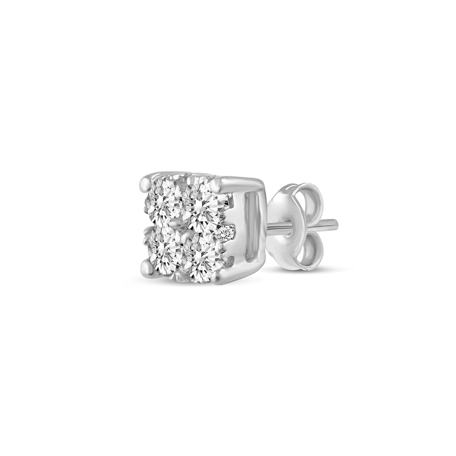 single Cushion Diamond Stud Earrings set in 925 Sterling Silver