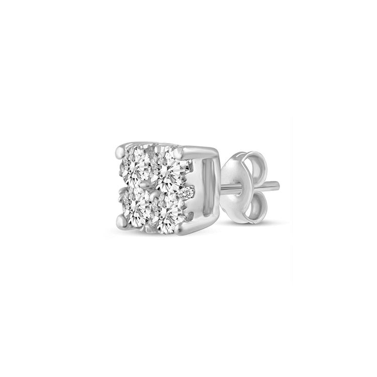 single Cushion Diamond Stud Earrings set in 925 Sterling Silver