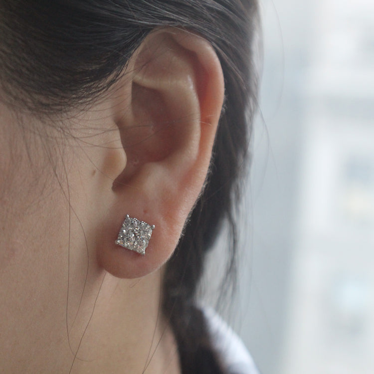 1/4 - 1 1/2 Cttw Cushion Diamond Stud Earrings set in 925 Sterling Silver
