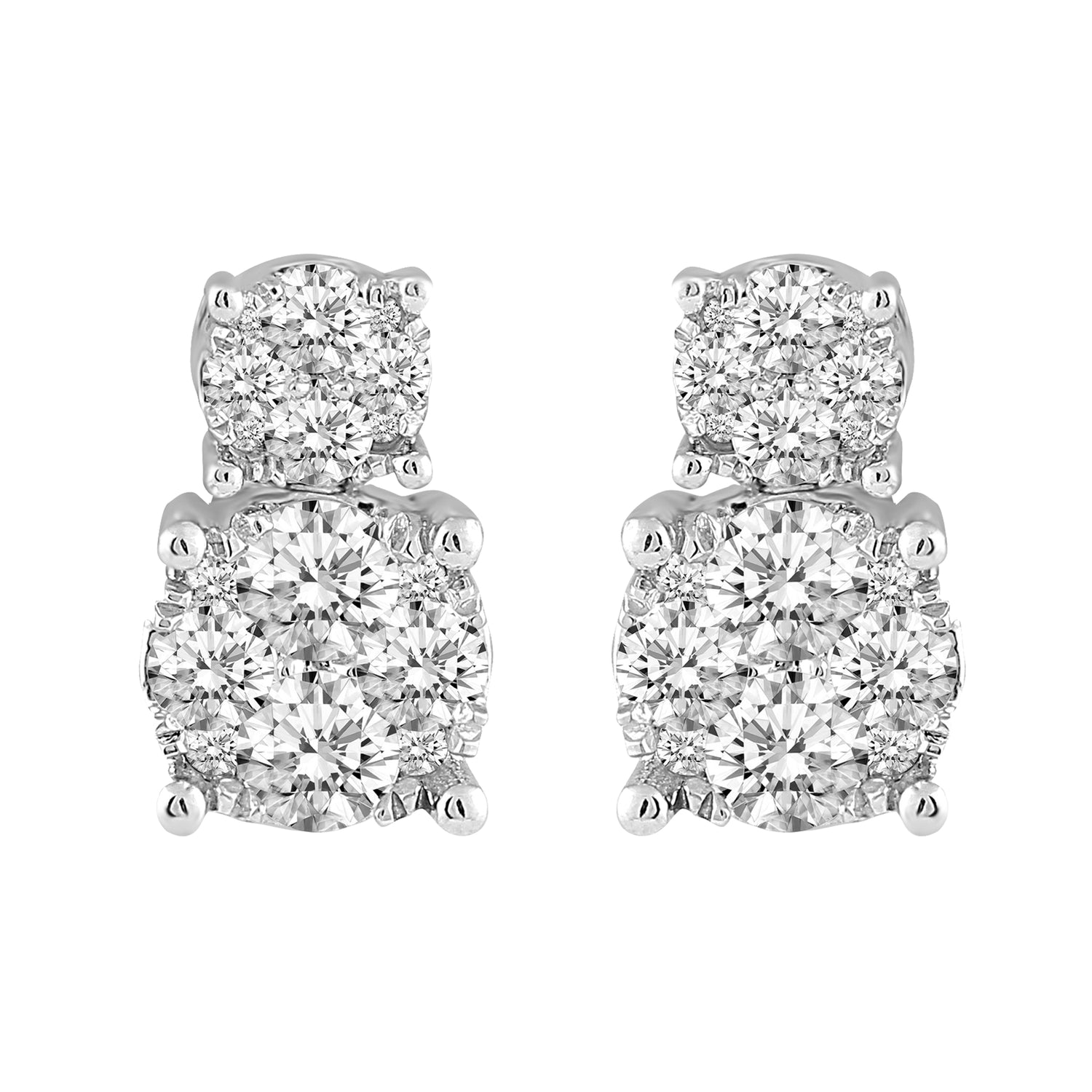 1 1/2 Cttw (I1-I2 Clarity) Diamond Round Duo Drop Cluster Earrings in 14K White Gold