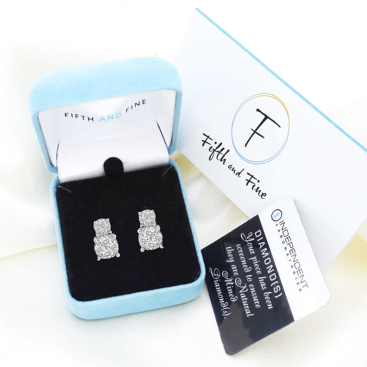 1 1/2 Cttw (I1-I2 Clarity) Diamond Round Duo Drop Cluster Earrings in 14K White Gold
