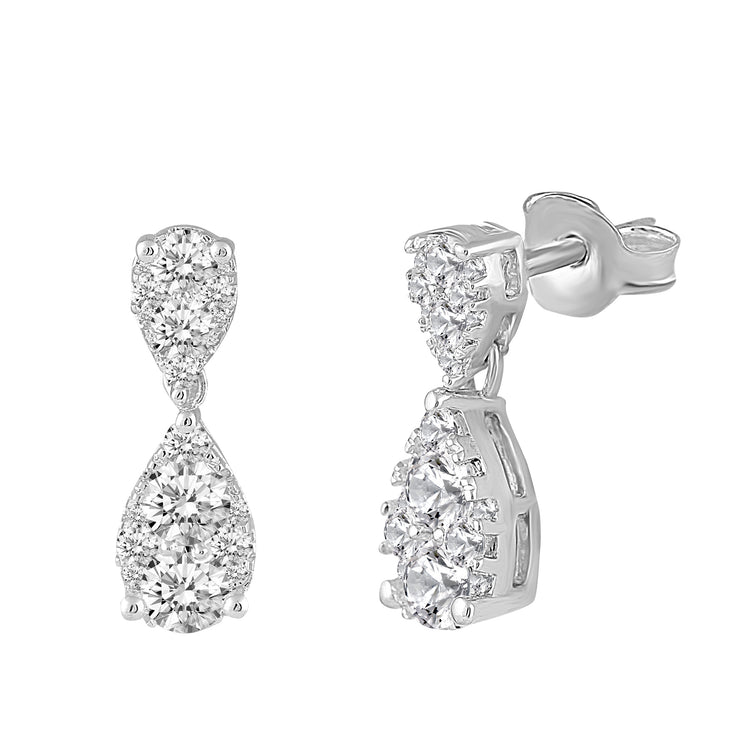 1 1/2 Cttw (I1-I2 Clarity) Diamond Duo Drop Cluster Earrings in 14K White Gold pear teardrop