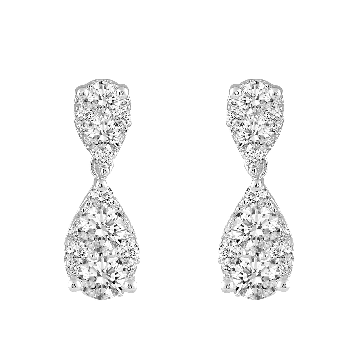 1 1/2 Cttw (I1-I2 Clarity) Diamond Duo Drop Cluster Earrings in 14K White Gold pear teardrop