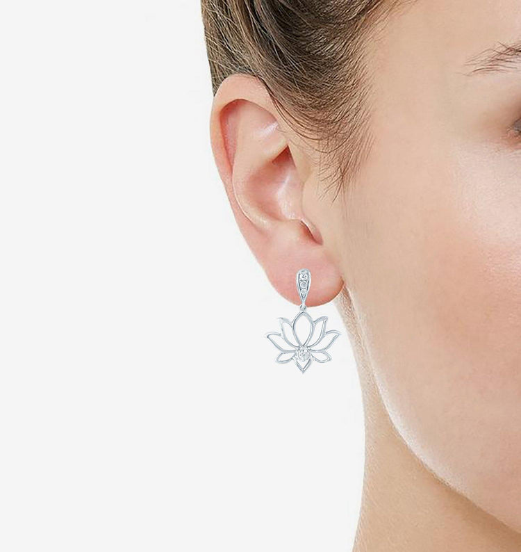 1/5ct tw Diamond Lotus Dangling Fashion Earring in Sterling Silver - Fifth and Fine