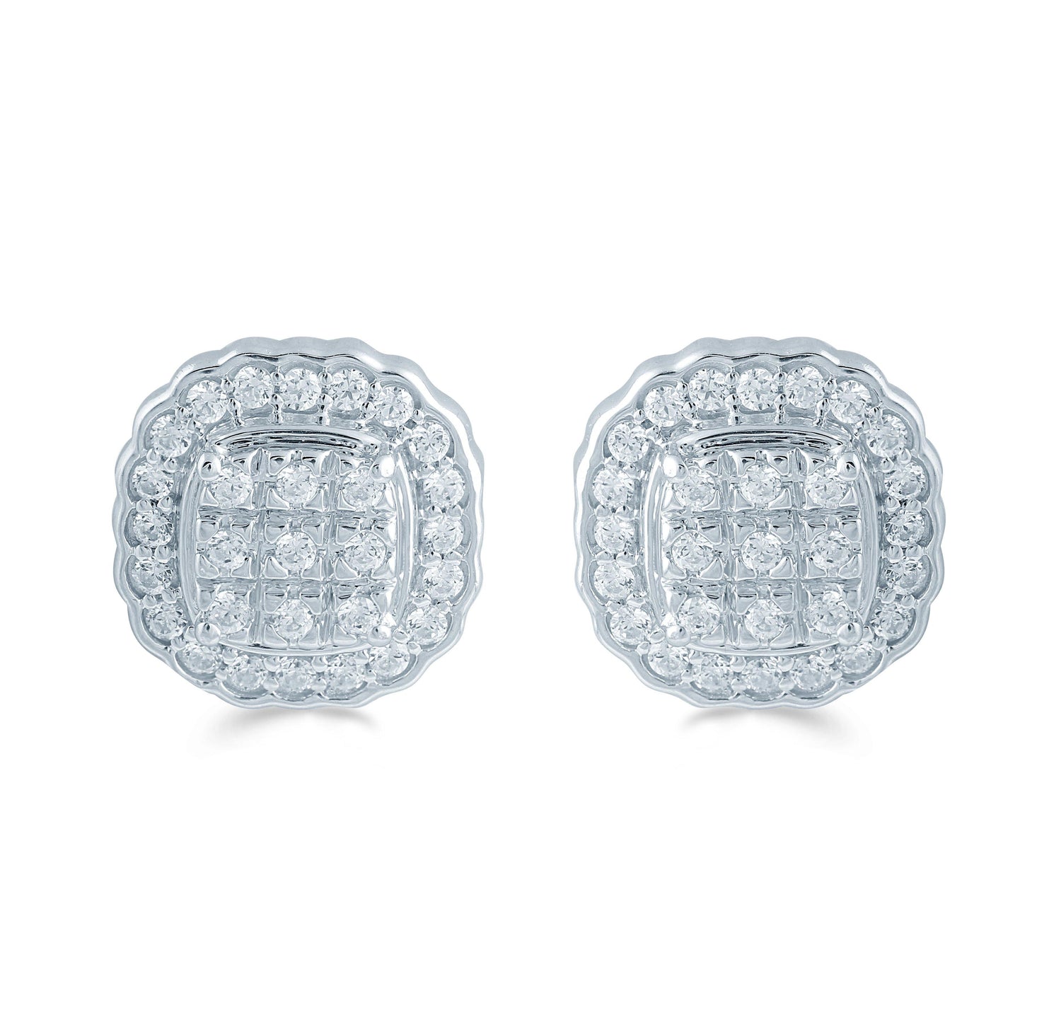 1/2 CT TW Cushion Cluster Stud Earrings in Sterling Silver - Fifth and Fine