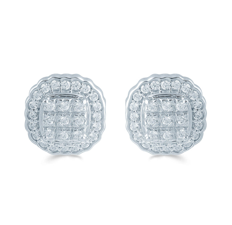 1/2 CT TW Cushion Cluster Stud Earrings in Sterling Silver - Fifth and Fine
