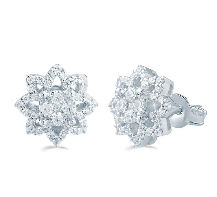 1/2Ct TW Diamond Floral Cluster Studs in Sterling Silver - Fifth and Fine