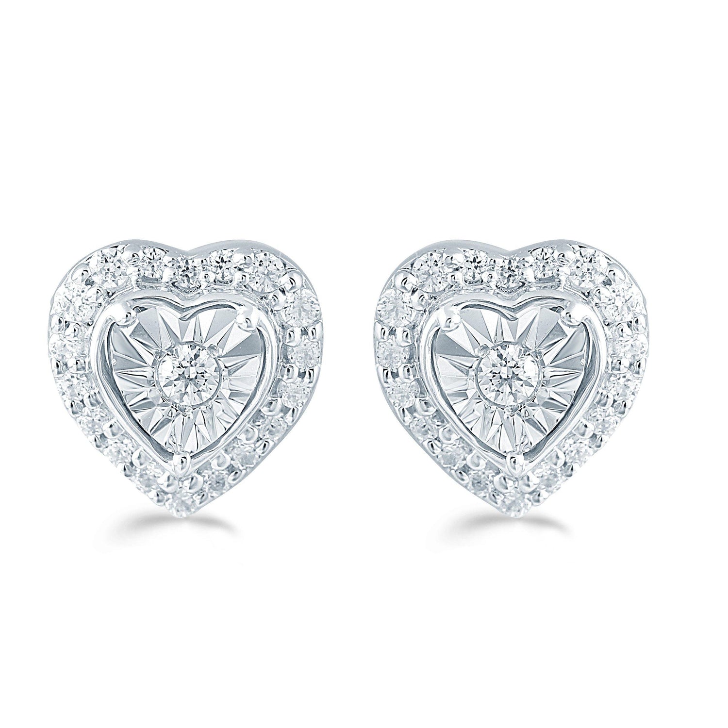1/4Ct TW Diamond Heart Fashion Stud Earring in Sterling Silver - Fifth and Fine