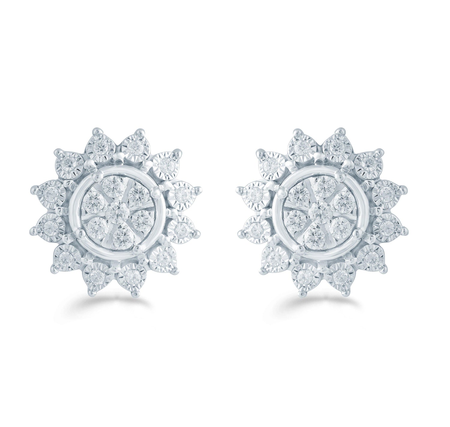 1/3CT TW Diamond Floral Cluster Studs in Sterling Silver - Fifth and Fine