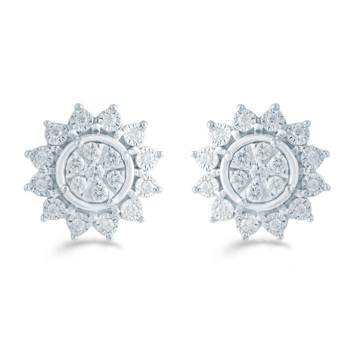 1/3CT TW Diamond Floral Cluster Studs in Sterling Silver - Fifth and Fine
