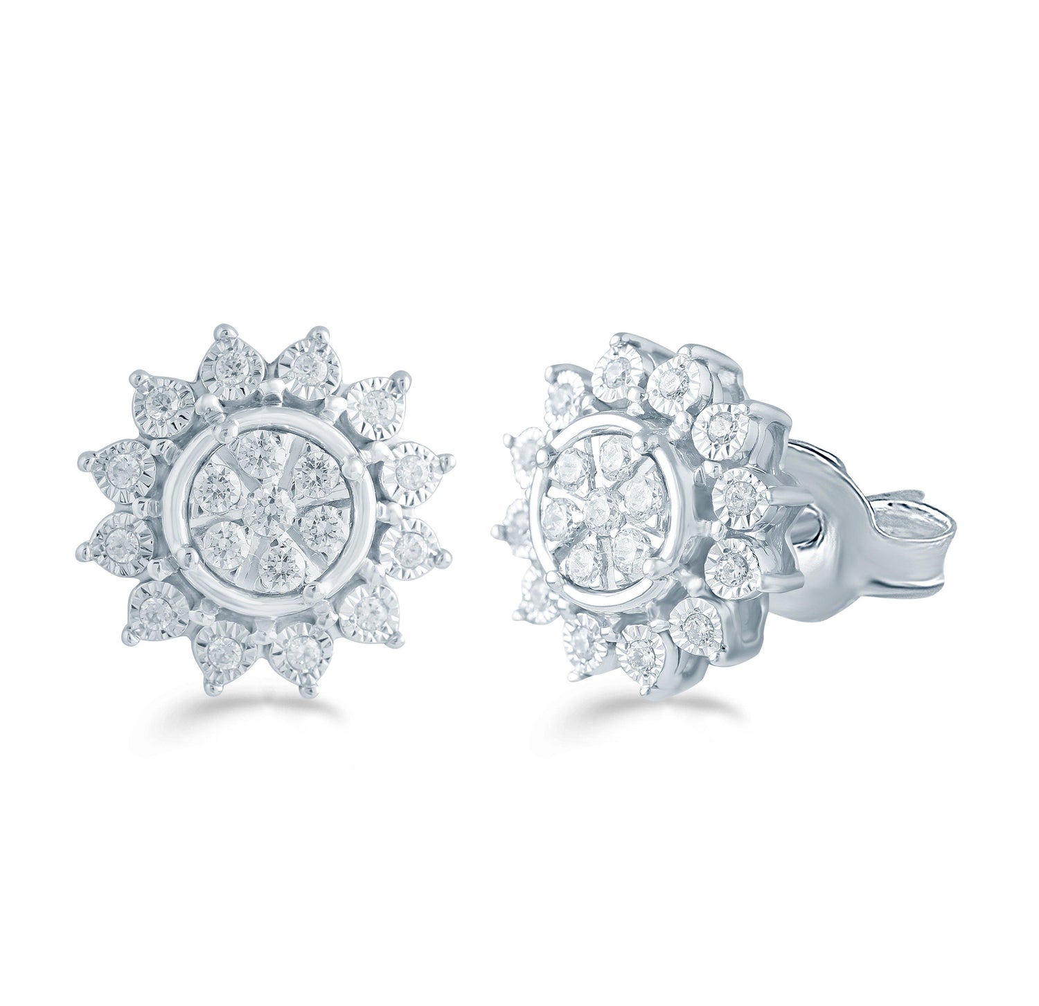 1/3CT TW Diamond Floral Cluster Studs in Sterling Silver - Fifth and Fine
