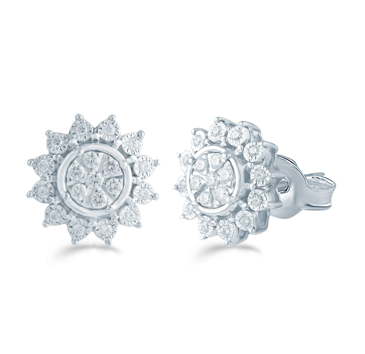 1/3CT TW Diamond Floral Cluster Studs in Sterling Silver - Fifth and Fine