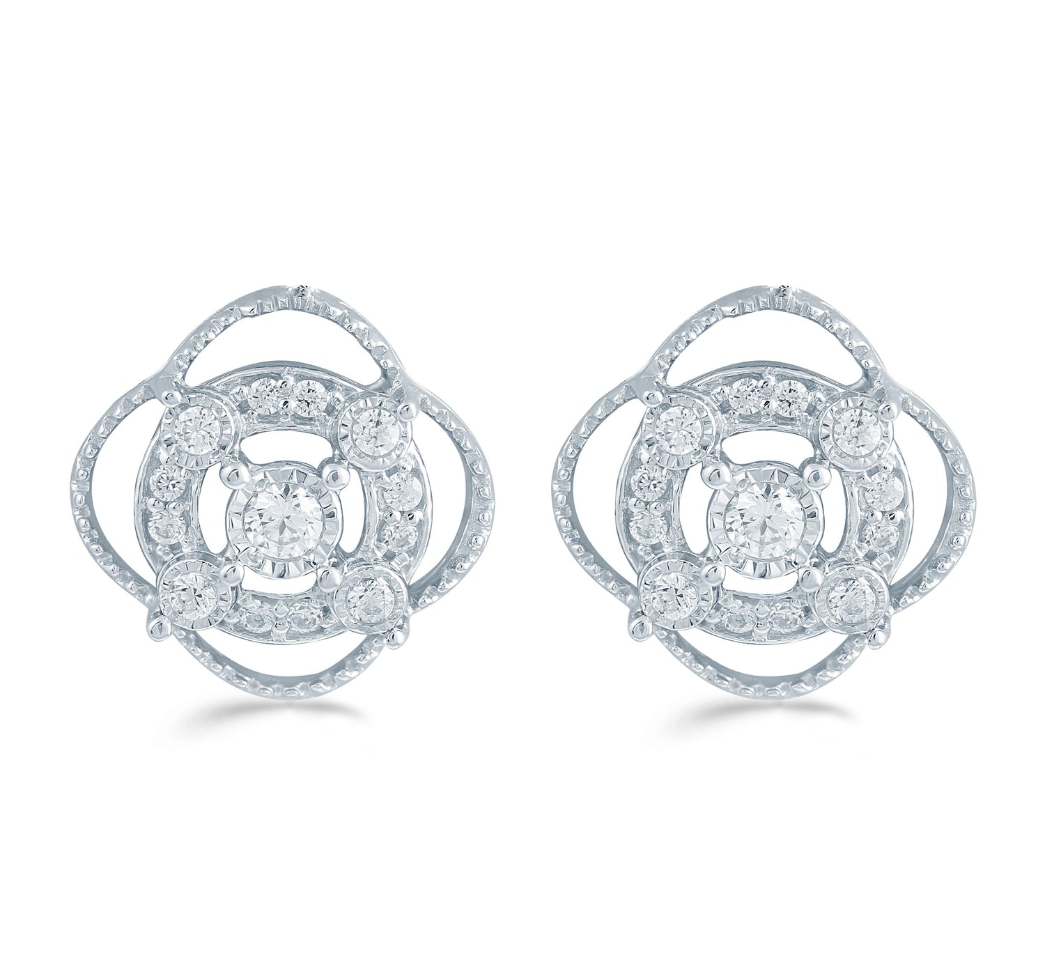 1/5Ct TW Diamond Quatrefoil Cluster Fashion Stud Earring in Sterling Silver - Fifth and Fine