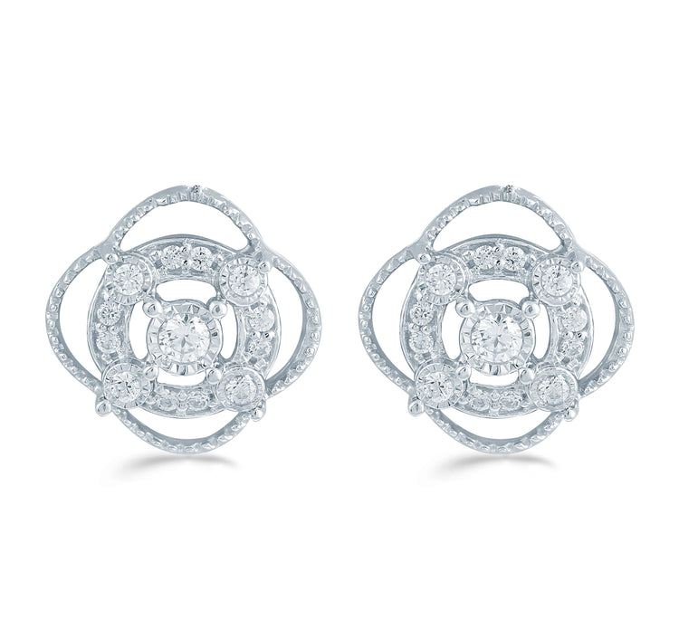 1/5Ct TW Diamond Quatrefoil Cluster Fashion Stud Earring in Sterling Silver - Fifth and Fine