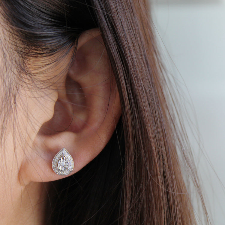1/5CT TW Diamond Teardrop Pear Cluster Stud Earrings in Sterling Silver