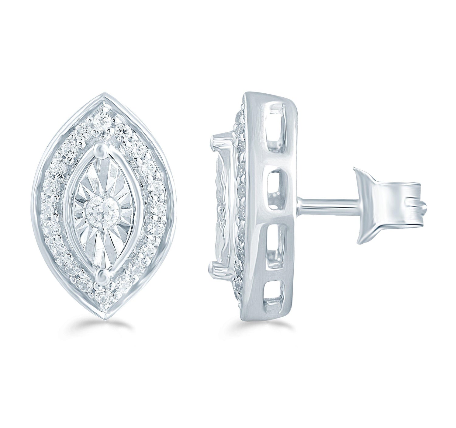 1/5Ct TW Diamond Marquise Cluster Studs in Sterling Silver - Fifth and Fine