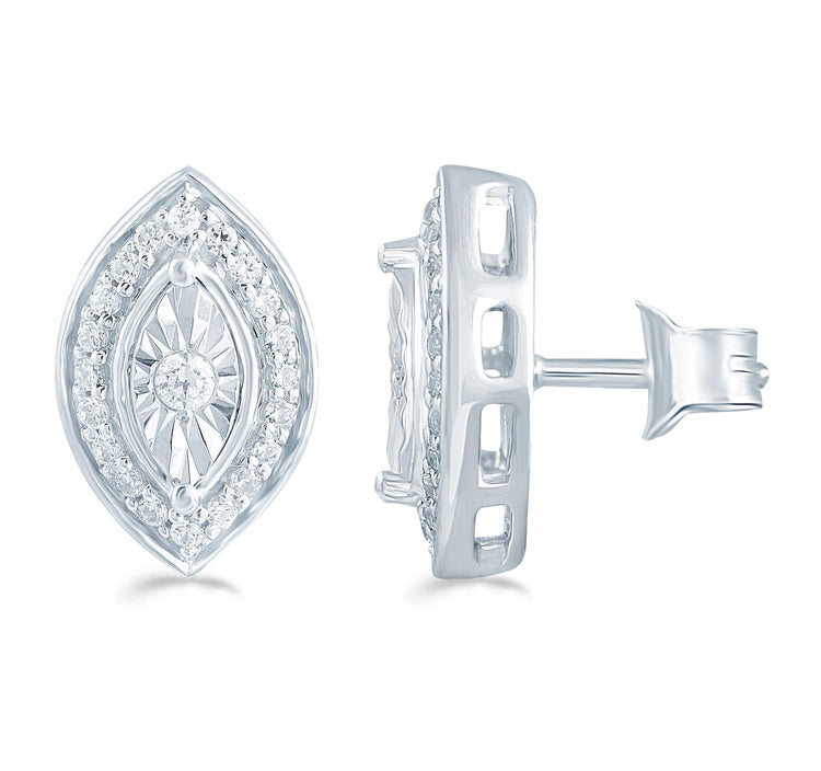 1/5Ct TW Diamond Marquise Cluster Studs in Sterling Silver - Fifth and Fine