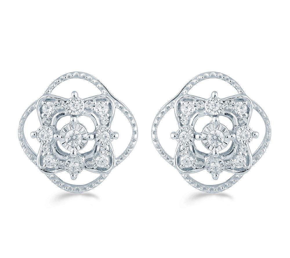 1/4CT TW Diamond Cushion Cluster Studs in Sterling Silver - Fifth and Fine