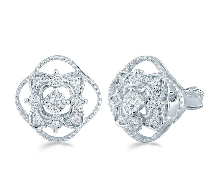 1/4CT TW Diamond Cushion Cluster Studs in Sterling Silver - Fifth and Fine