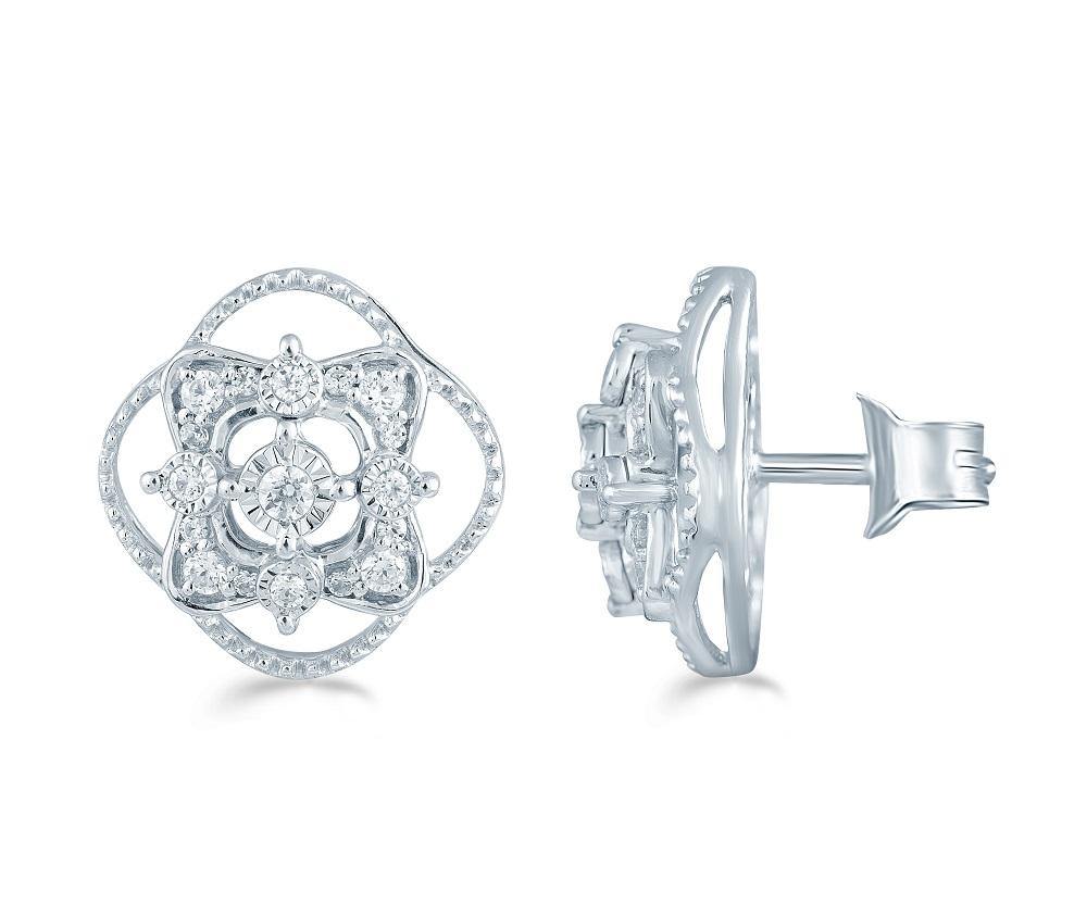 1/4CT TW Diamond Cushion Cluster Studs in Sterling Silver - Fifth and Fine