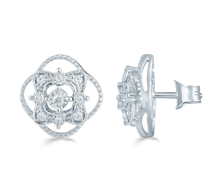1/4CT TW Diamond Cushion Cluster Studs in Sterling Silver - Fifth and Fine