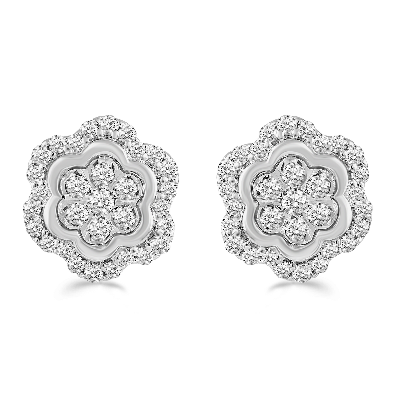 1/2CTTW Diamond Floral Cluster Stud Earring in Sterling Silver