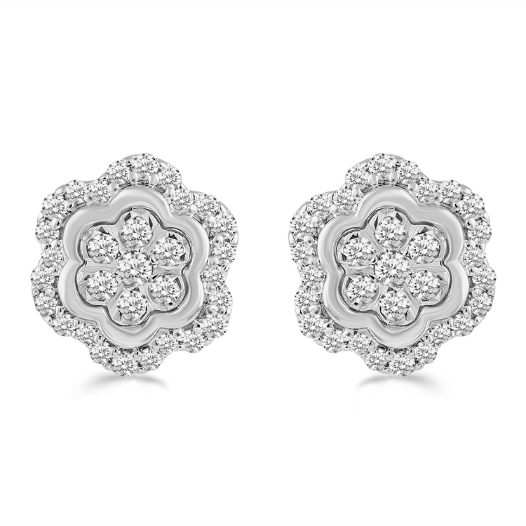 1/2CTTW Diamond Floral Cluster Stud Earring in Sterling Silver