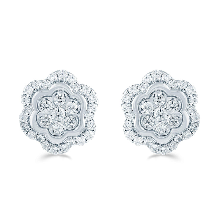 Diamond Floral flower Cluster Stud Earring in Sterling Silver popular musthave