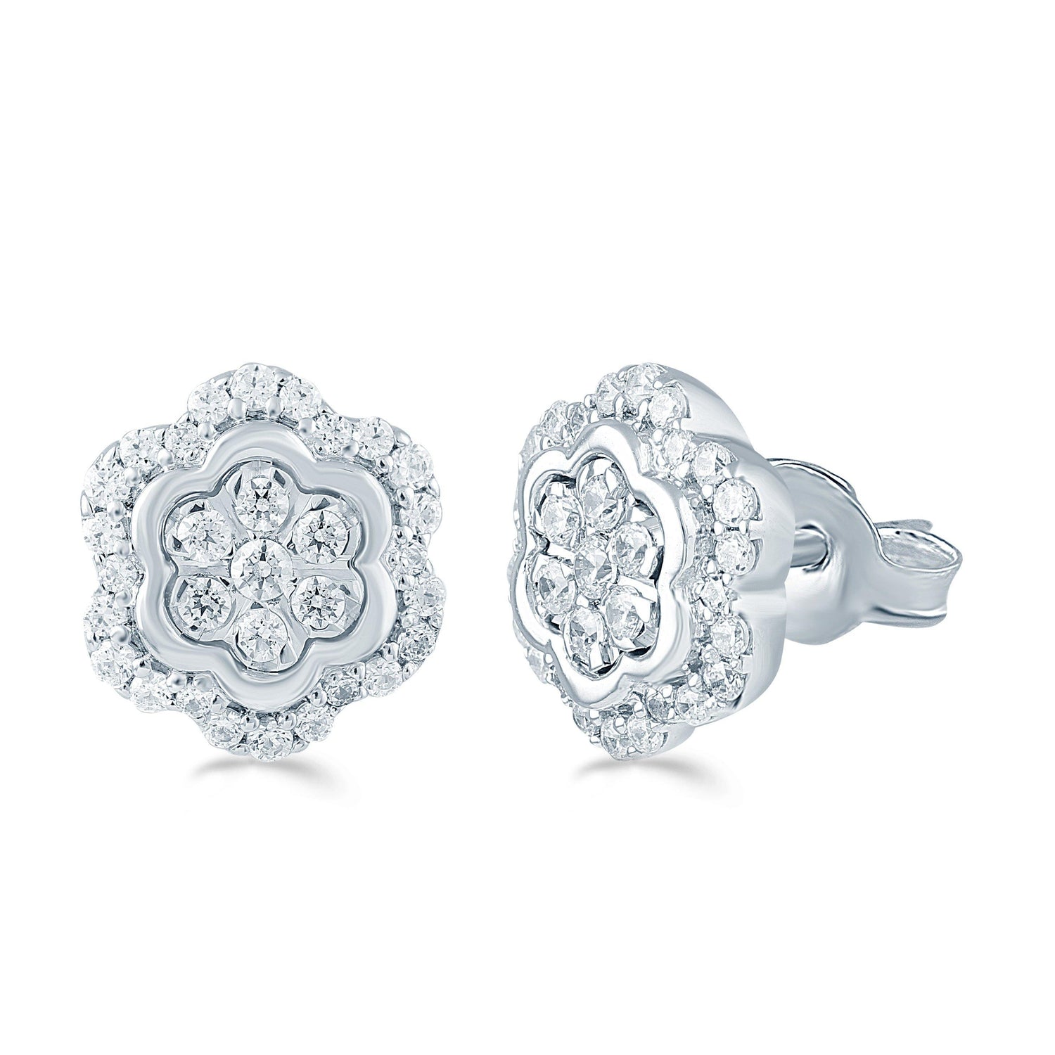 Diamond Floral flower Cluster Stud Earring in Sterling Silver popular musthave