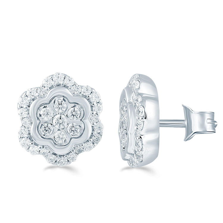 Diamond Floral flower Cluster Stud Earring in Sterling Silver popular musthave