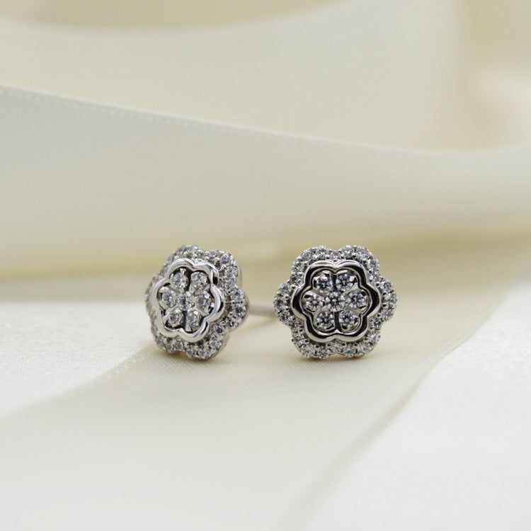 Diamond Floral flower Cluster Stud Earring in Sterling Silver popular musthave