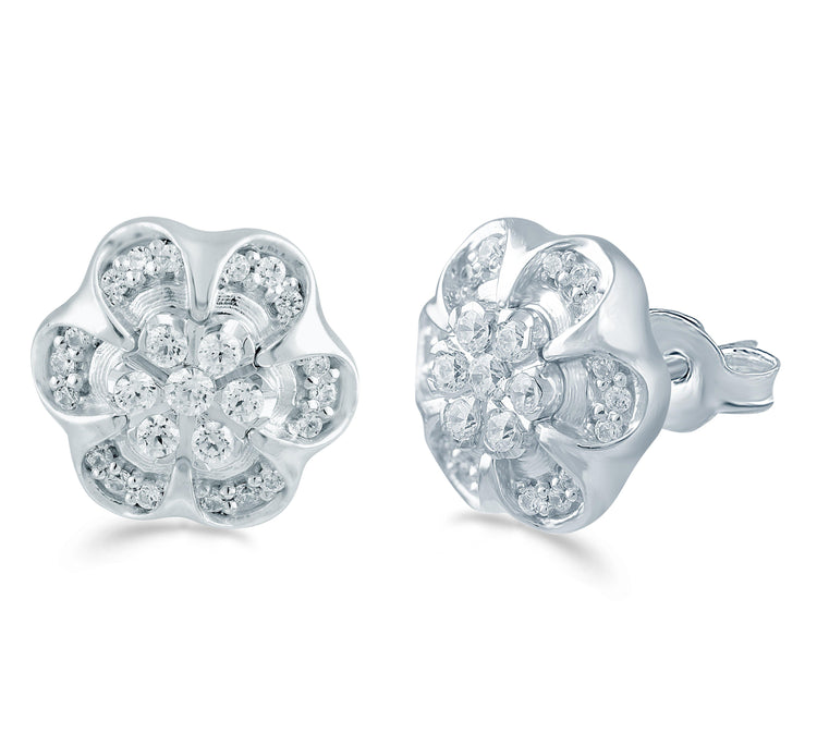 1/3Ct TW Diamond Floral Cluster Fashion Stud Earring in Sterling Silver - Fifth and Fine