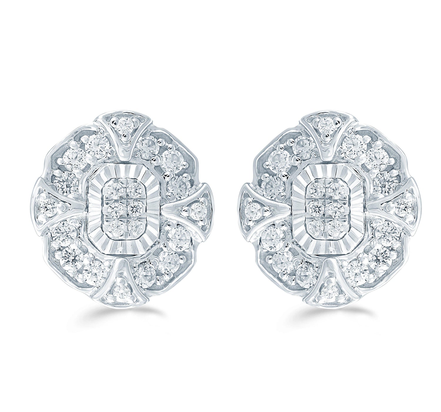 3/8Ct TW Diamond Emerald Cluster Fashion Stud Earring in Sterling Silver - Fifth and Fine